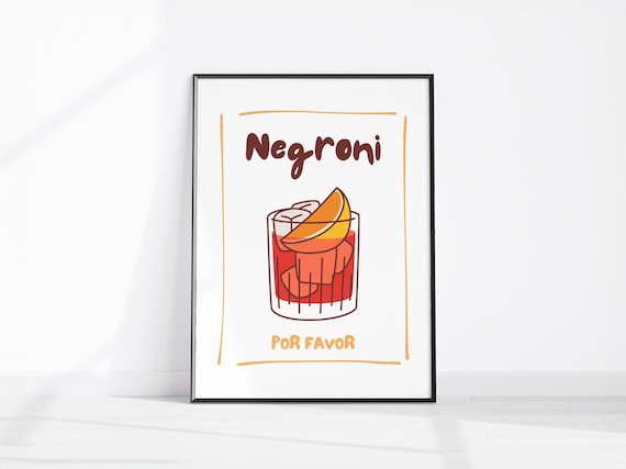 Negroni Por Favor Minimalist Hand Drawn Cocktail Bar Art Poster
