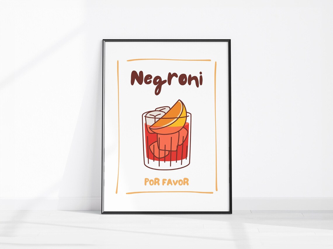 Negroni Por Favor Minimalist Hand Drawn Cocktail Bar Art Poster
