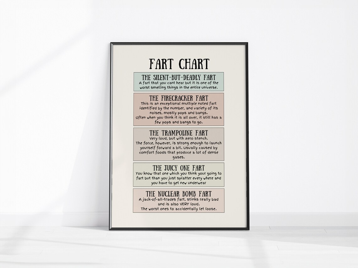 Fart Chart Funny Types Of Farts Bathroom Gag Humor Chart Poster