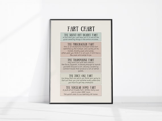 Fart Chart Funny Types Of Farts Bathroom Gag Humor Chart Poster