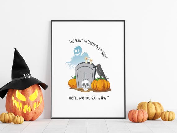 Spooky Halloween Print The Silent Watchers Of Night Quote Home Decor Scary Wall Art