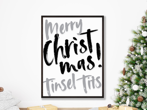 Funny Merry Christmas Tinsel Tits Cheeky Holiday Quote Poster