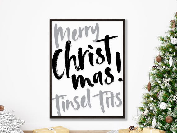 Merry Christmas Tinsel Tits Fun Wall Art Print Cheeky Xmas Home Decor Funny Card