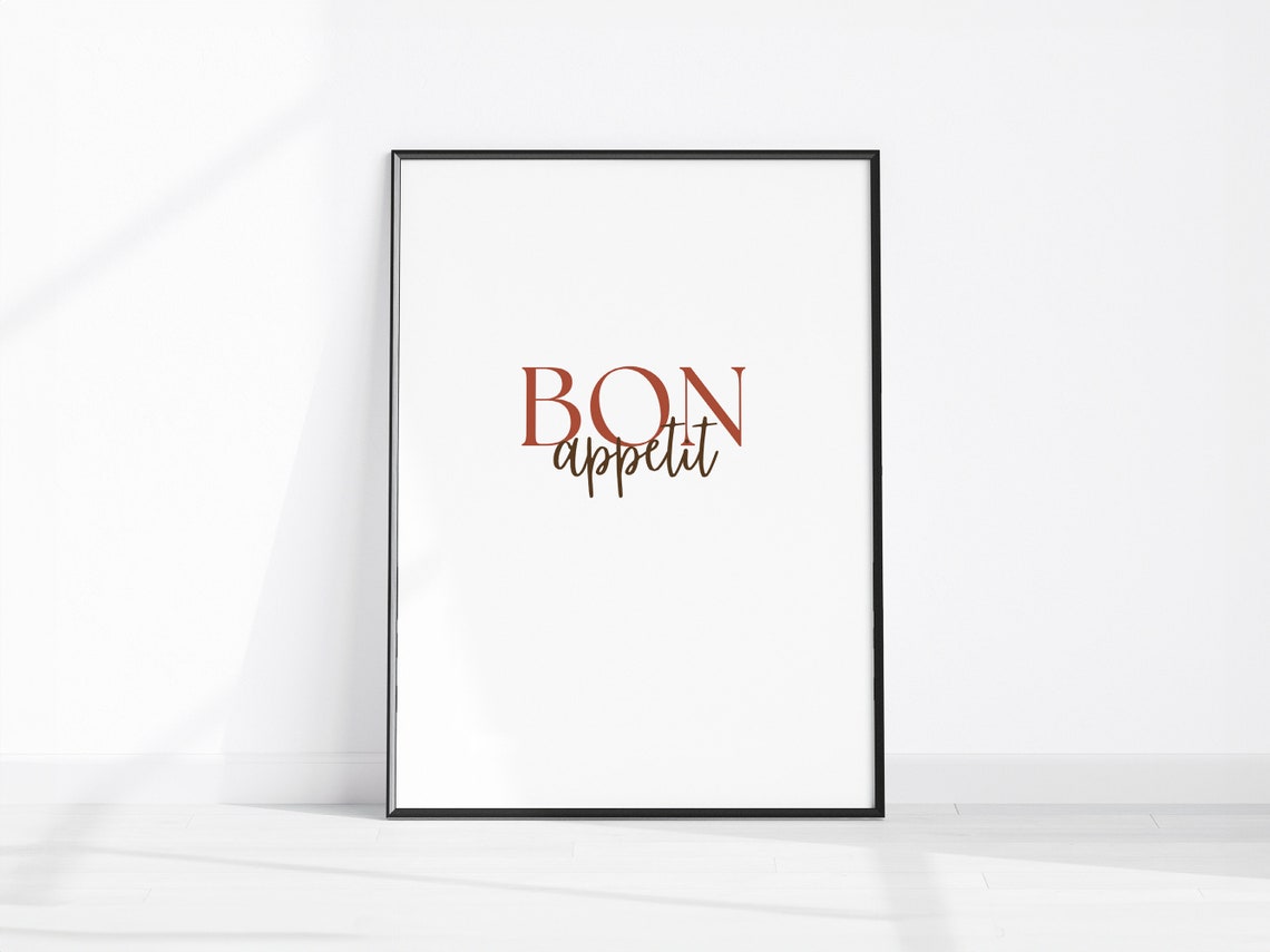 Bon Appetit Minimalist Serif Script French Kitchen Quote Poster