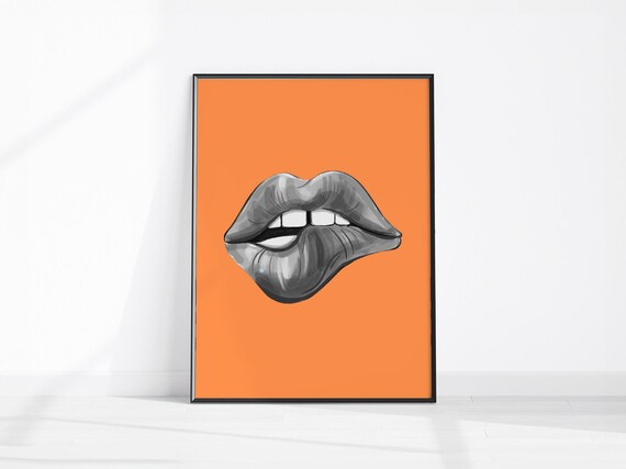 Orange Pop Art Lips Bold Retro Fashion Wall Decor Poster Art