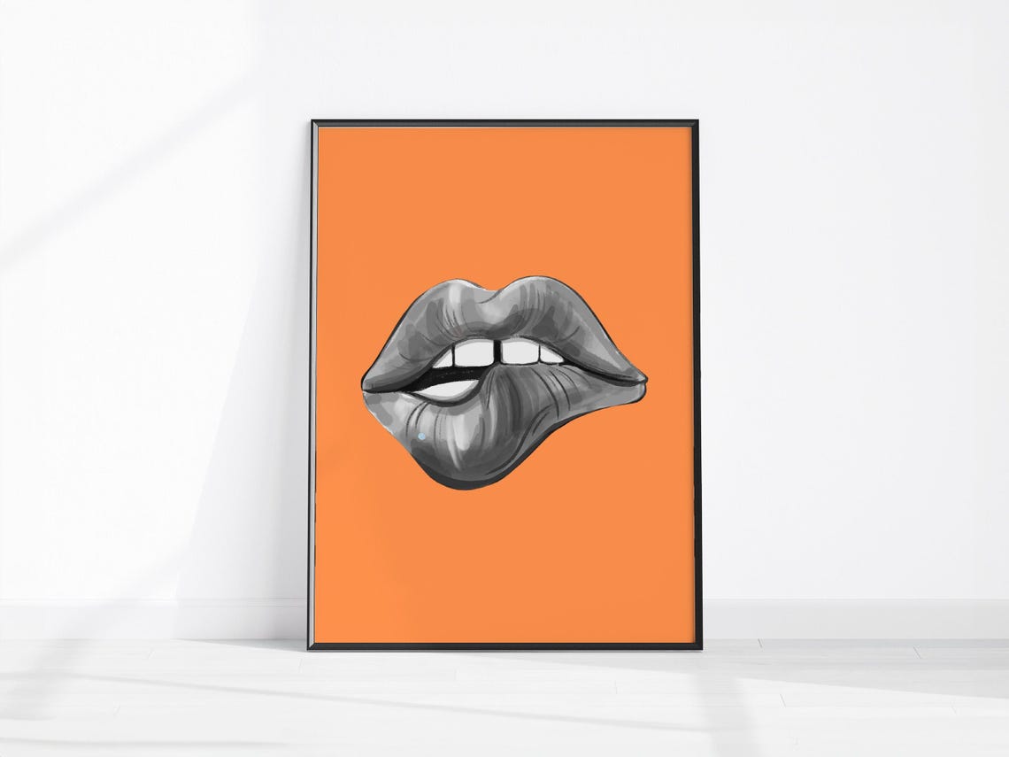 Orange Pop Art Lips Bold Retro Fashion Wall Decor Poster Art