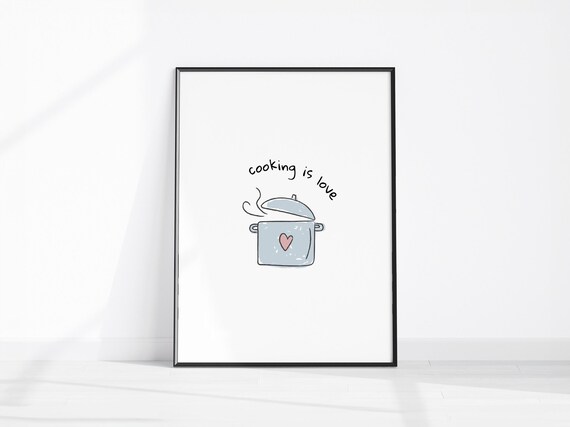 Cooking Is Love Decor Kitchen Quote Print Family Dining Room Cute Pot Wall Art Boho Poster