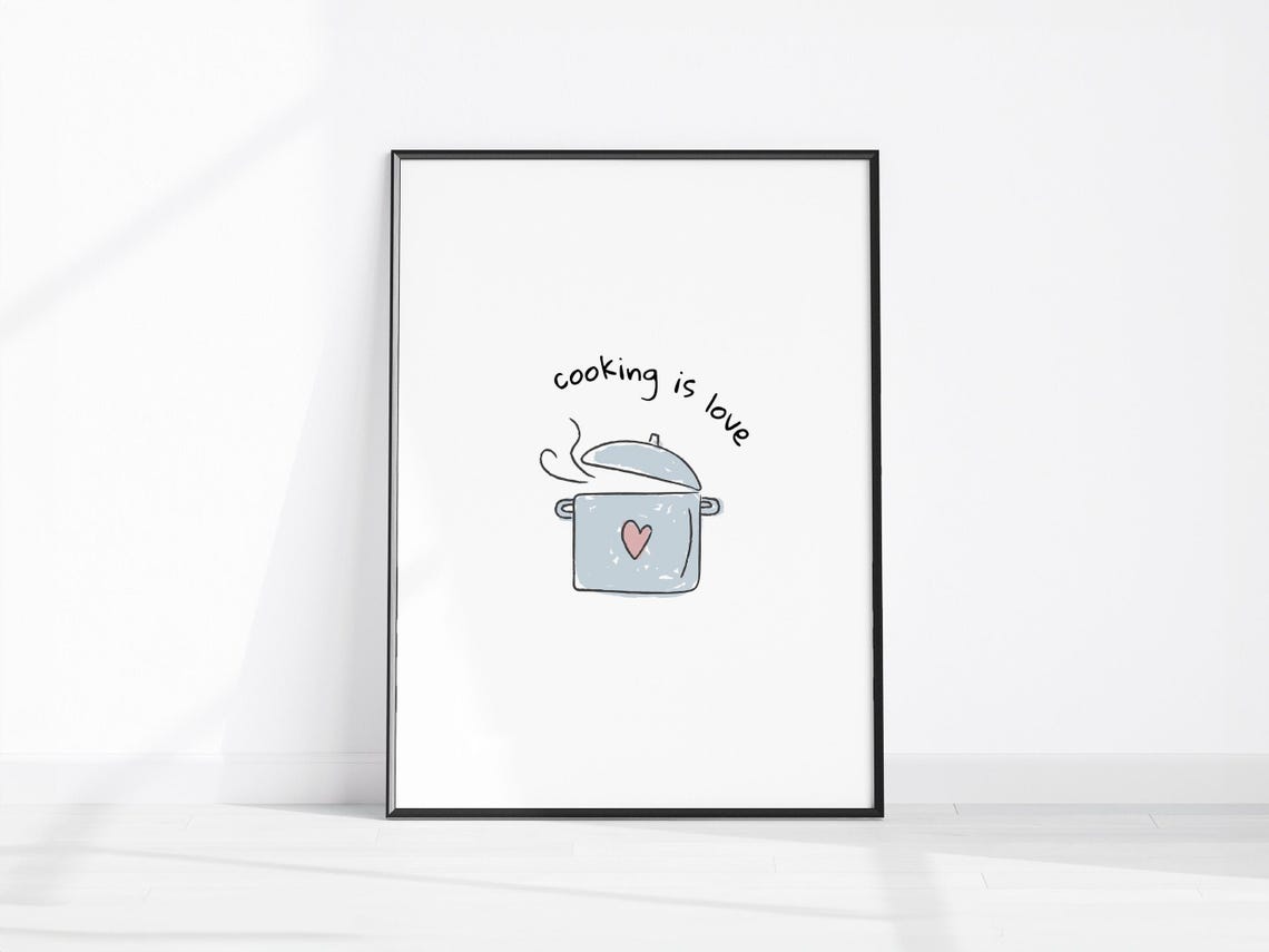 Cooking Is Love Cute Pot Illustration Minimal Kitchen Decor Poster