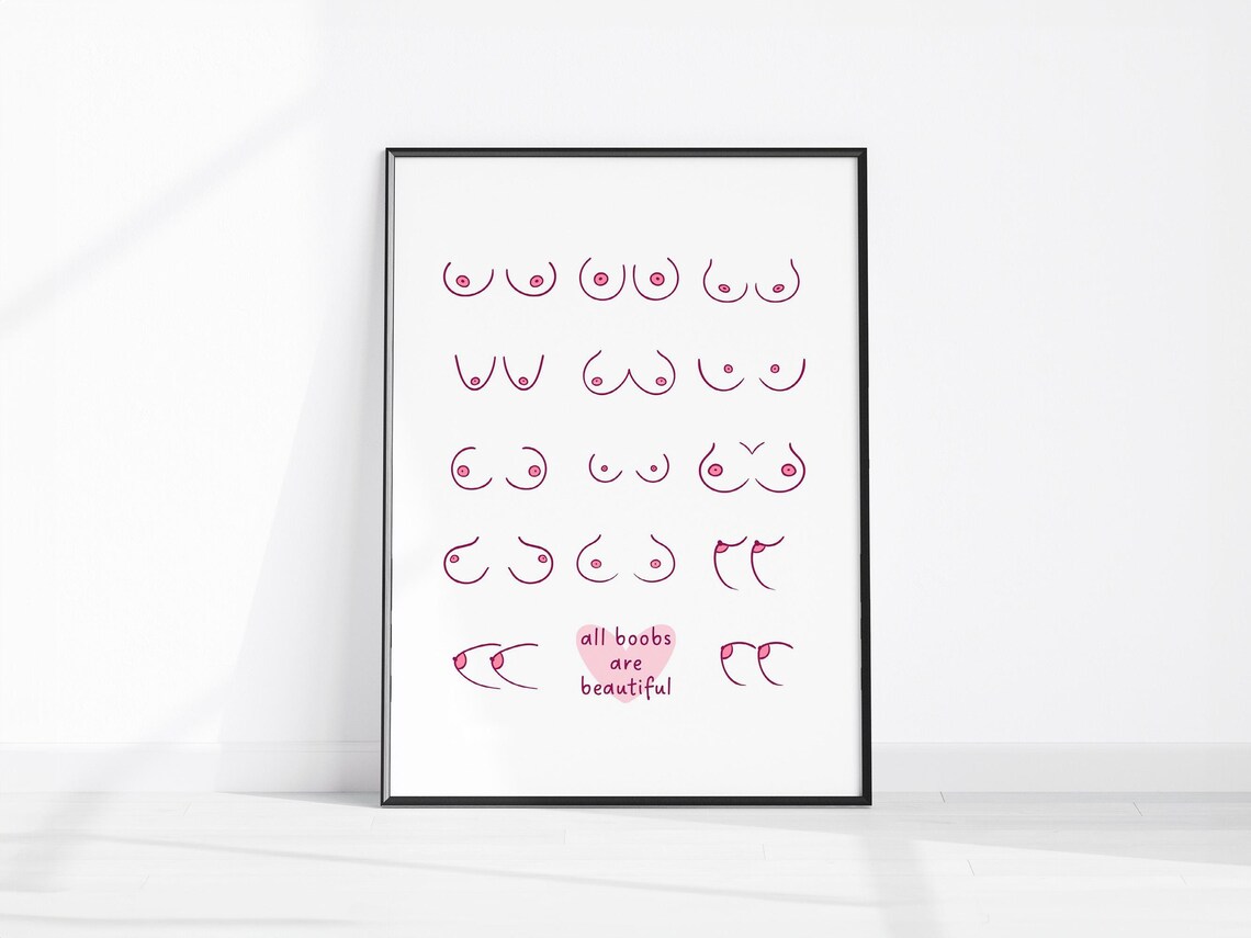 All Boobs Are Beautiful Body Positive Pink Line Art Feminist Quote Poster