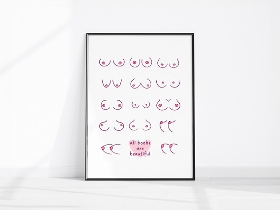 All Boobs Are Beautiful Body Positive Pink Line Art Feminist Quote Poster