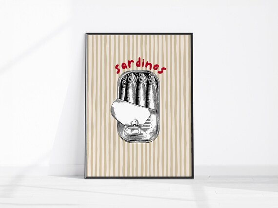 Sardines Tin Can Retro Kitchen Food Illustration Trendy Wall Art