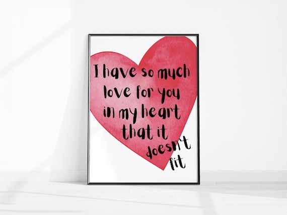 So Much Love For You Red Heart Quote Romantic Watercolor Wall Art
