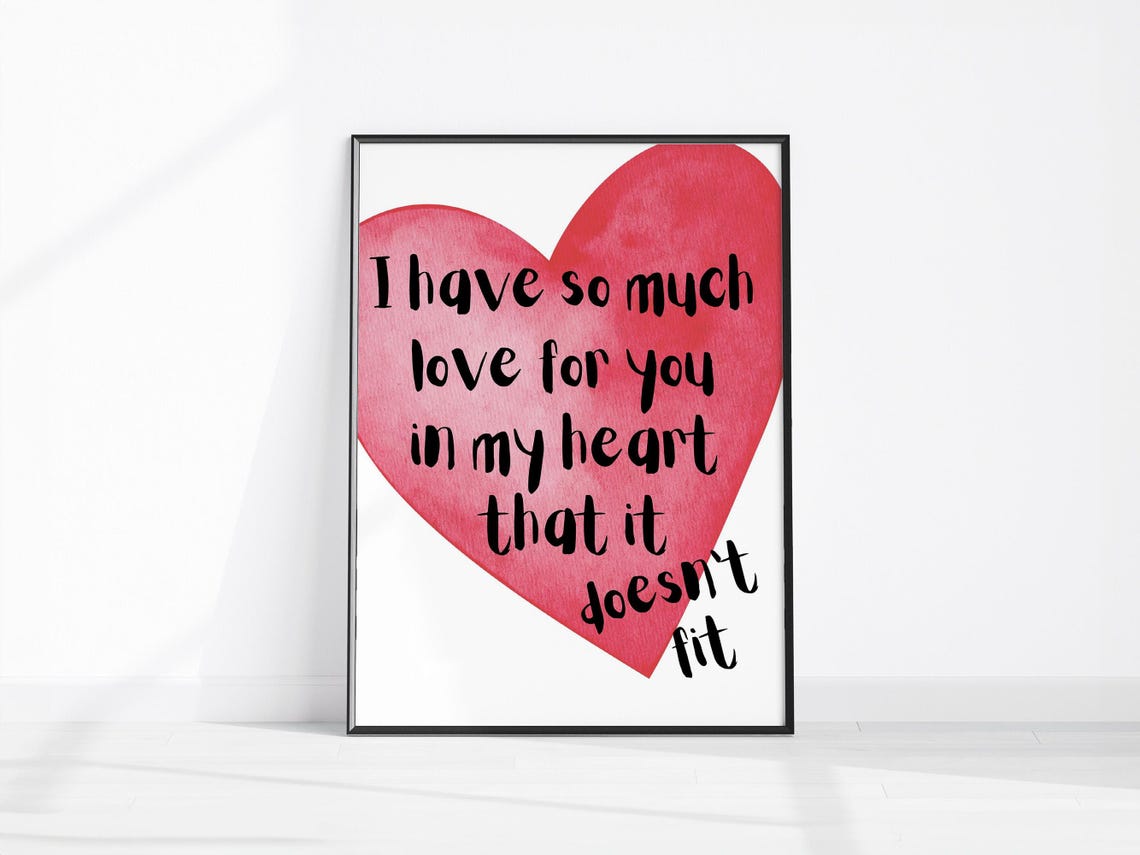So Much Love For You Red Heart Quote Romantic Watercolor Wall Art