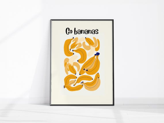 Go Bananas Poster Banana Wall Art Yellow Fruit Print Fun Retro Dining Room Decor Trendy Food Modern Kitchen