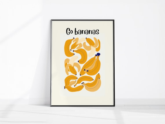Go Bananas Yellow Banana Illustration Fun Retro Kitchen Wall Art