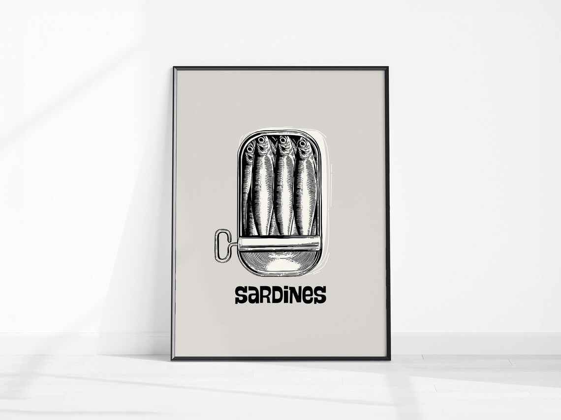 Vintage Sardines Wall Art Print Tin Fish Canned Kitchen Trendy Decor Seafood