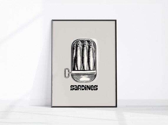 Vintage Sardines Wall Art Print Tin Fish Canned Kitchen Trendy Decor Seafood