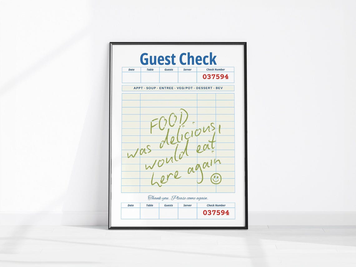 Guest Check Funny Restaurant Review Kitchen Foodie Quote Poster