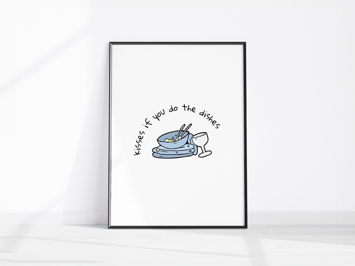 Kisses If You Do The Dishes Funny Couple Kitchen Quote Decor Print
