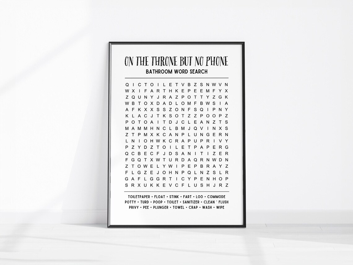 On the Throne But No Phone Bathroom Word Search Poster