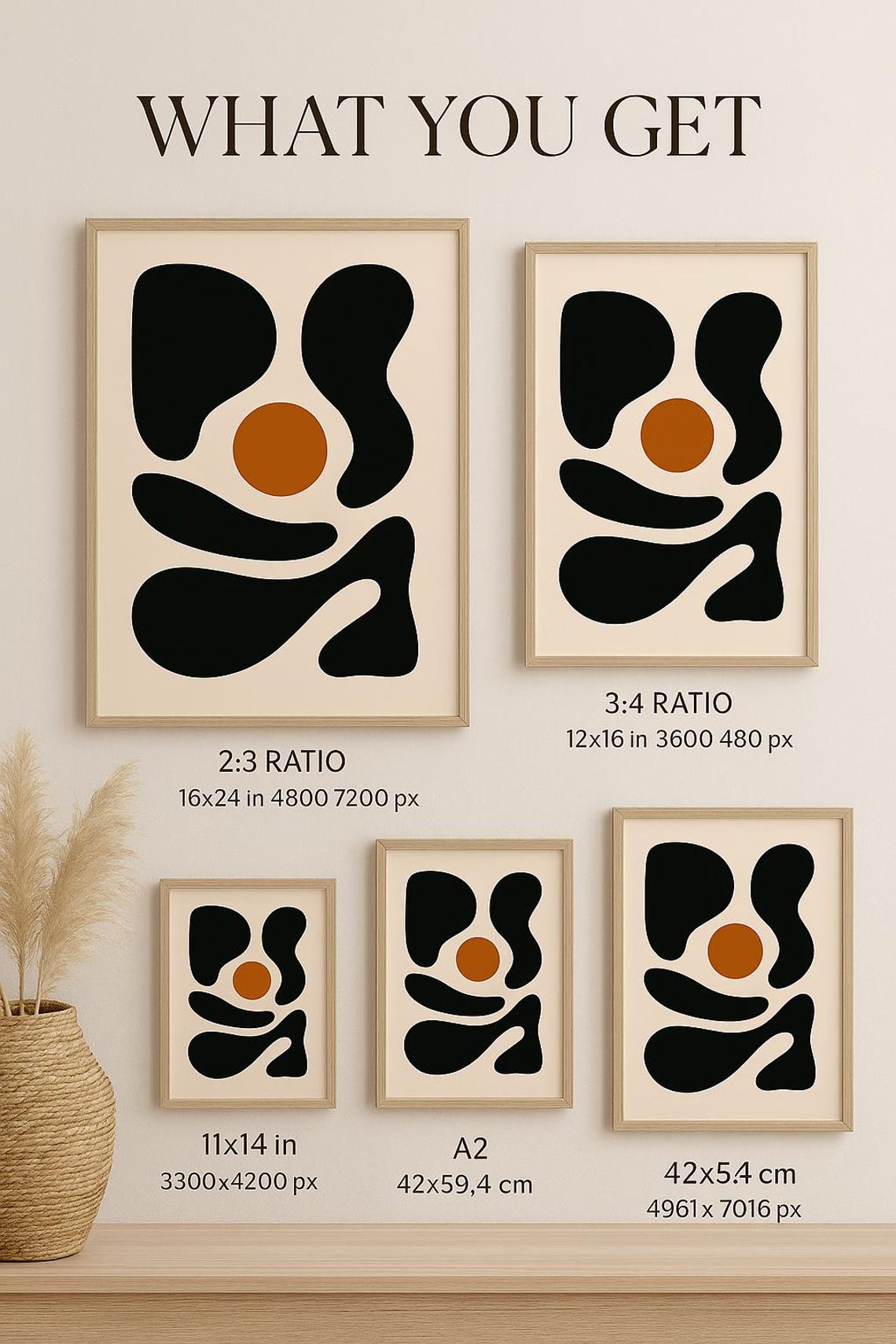Abstract Organic Shapes Black Burnt Orange Boho Minimalist Art Poster
