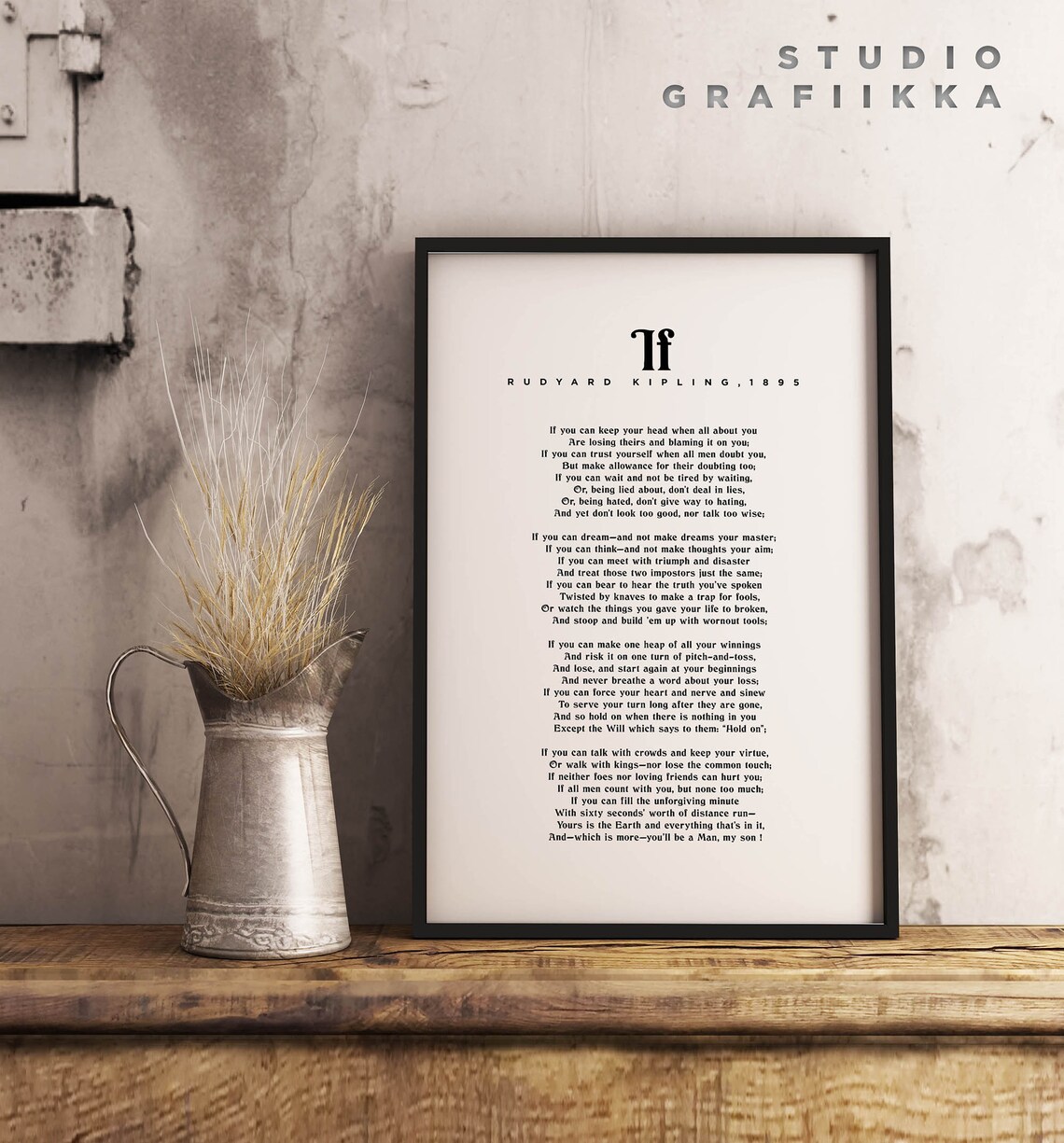 If Rudyard Kipling Typographic Poster Unframed Poster Motivational Poem Minimalist Print Literature Black And White - Image 3