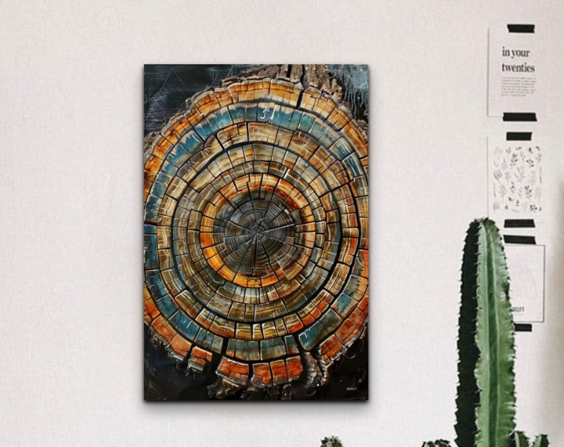 Abstract Tree Ring Art Print, Nordic Tree Stump
