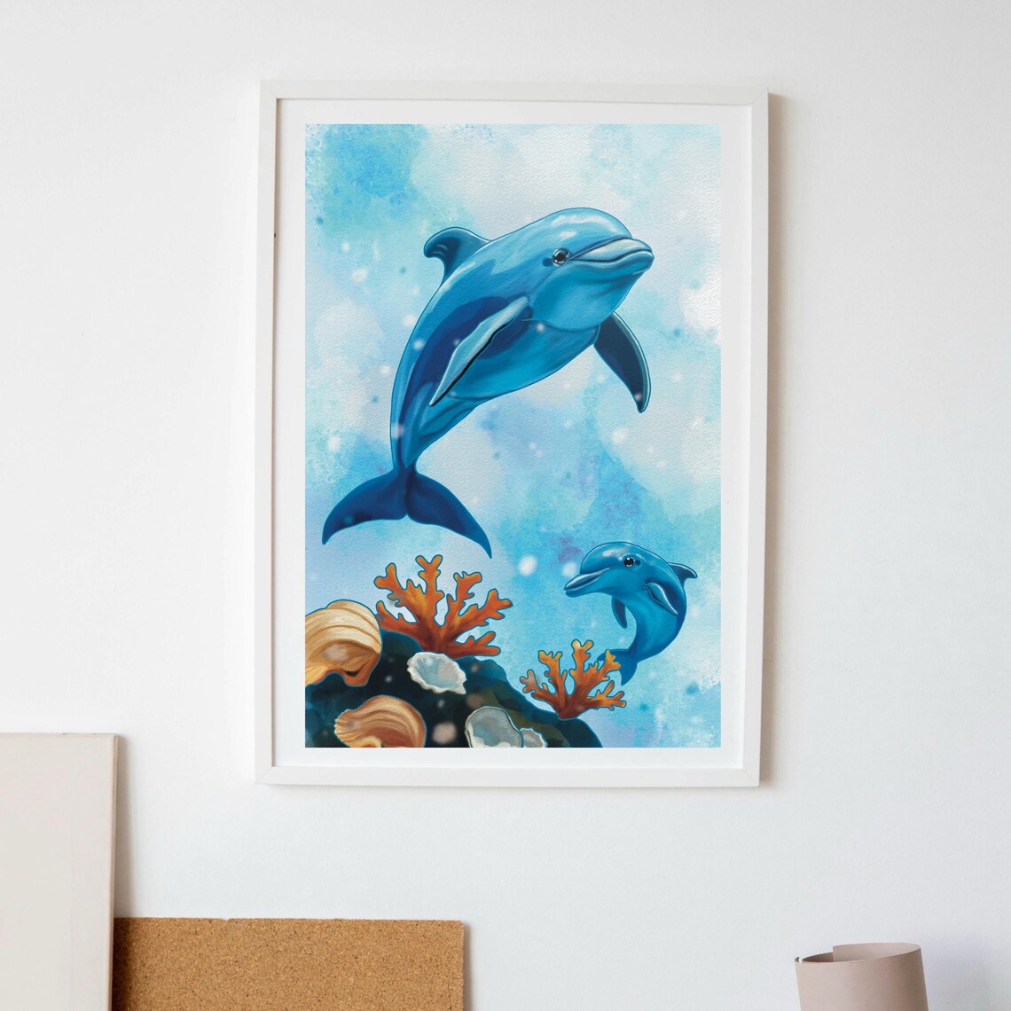 Playful Dolphin Duo Art Ocean Animal Wall Decor
