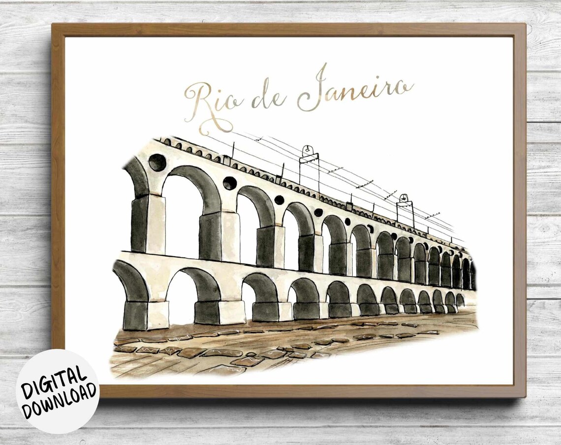 Rio De Janeiro Arcos Da Lapa Aqueduct Watercolor Brazil Travel Poster