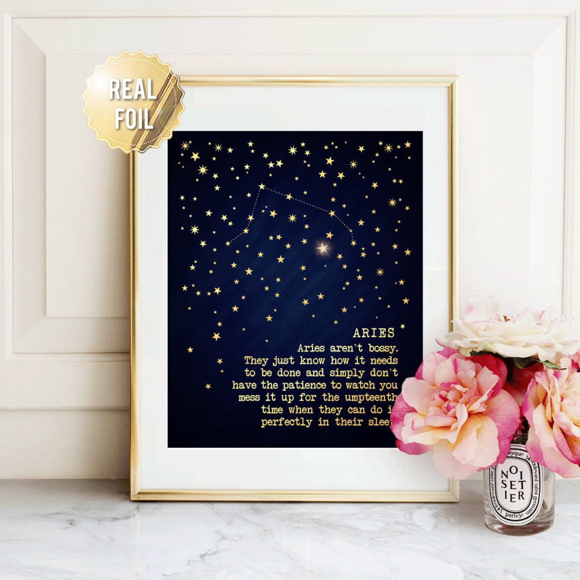 Aries Zodiac Constellation Funny Gold Foil Starry Night Astrology Poster - Image 4