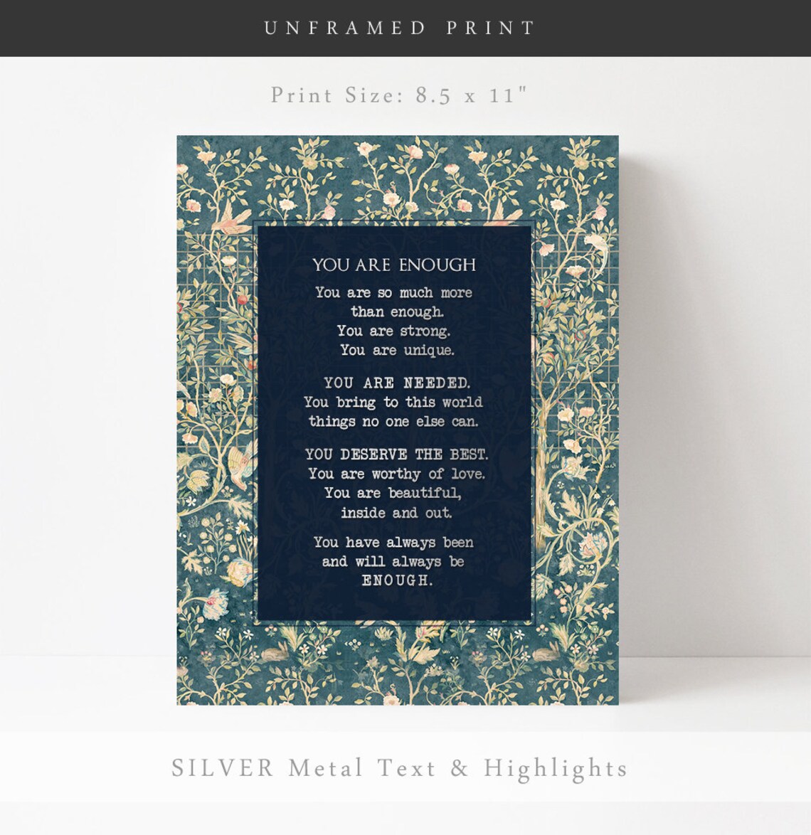 You're Enough Gold Motivational Art Print, William Morris - Image 2