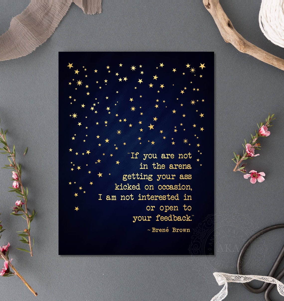 Brene Brown In The Arena Starry Night Gold Lettering Quote Poster - Image 4