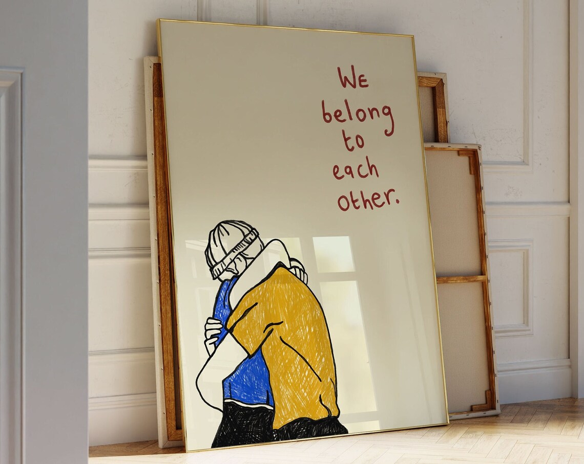We Belong To Each Other Couple Hug Pencil Sketch Love Art Poster