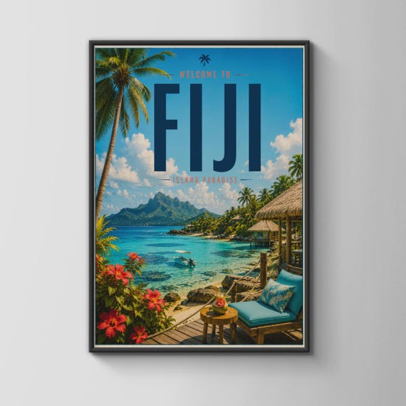 Fiji Island Paradise Travel Poster, Ocean Landscape