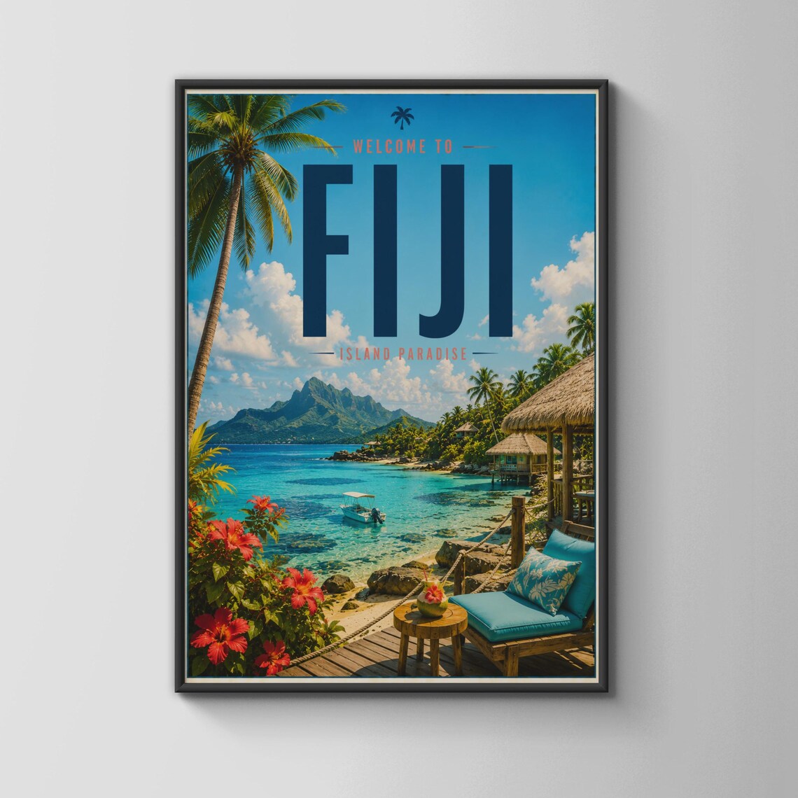 Fiji Island Paradise Travel Poster, Ocean Landscape