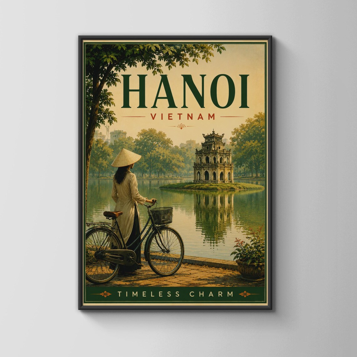 Hanoi Vietnam Vintage Travel Poster, Asian Wall Art