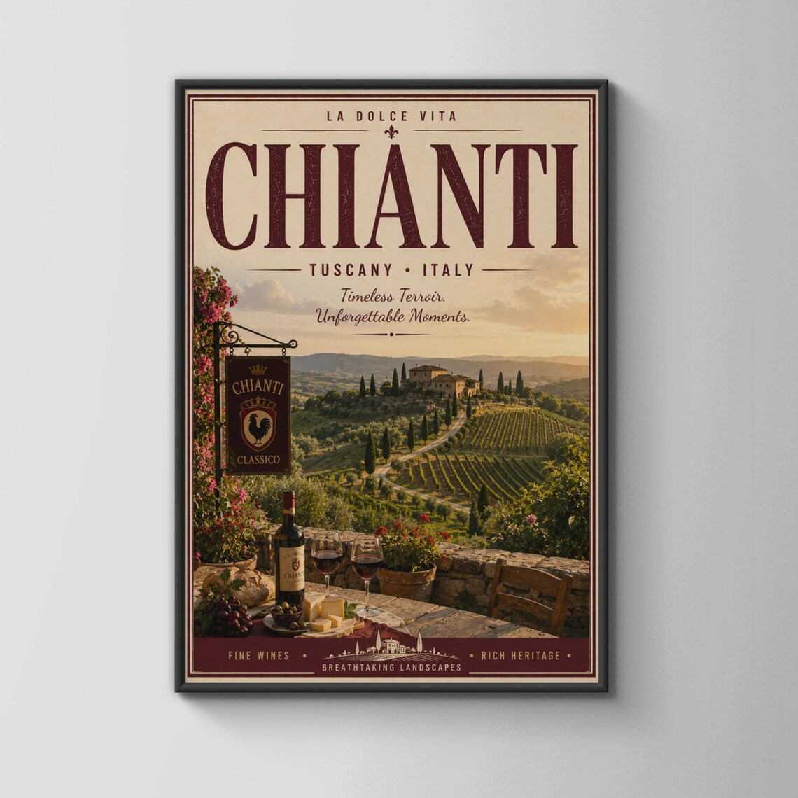 Chianti Tuscany Italy Wine Region Vineyard Vintage Travel Poster