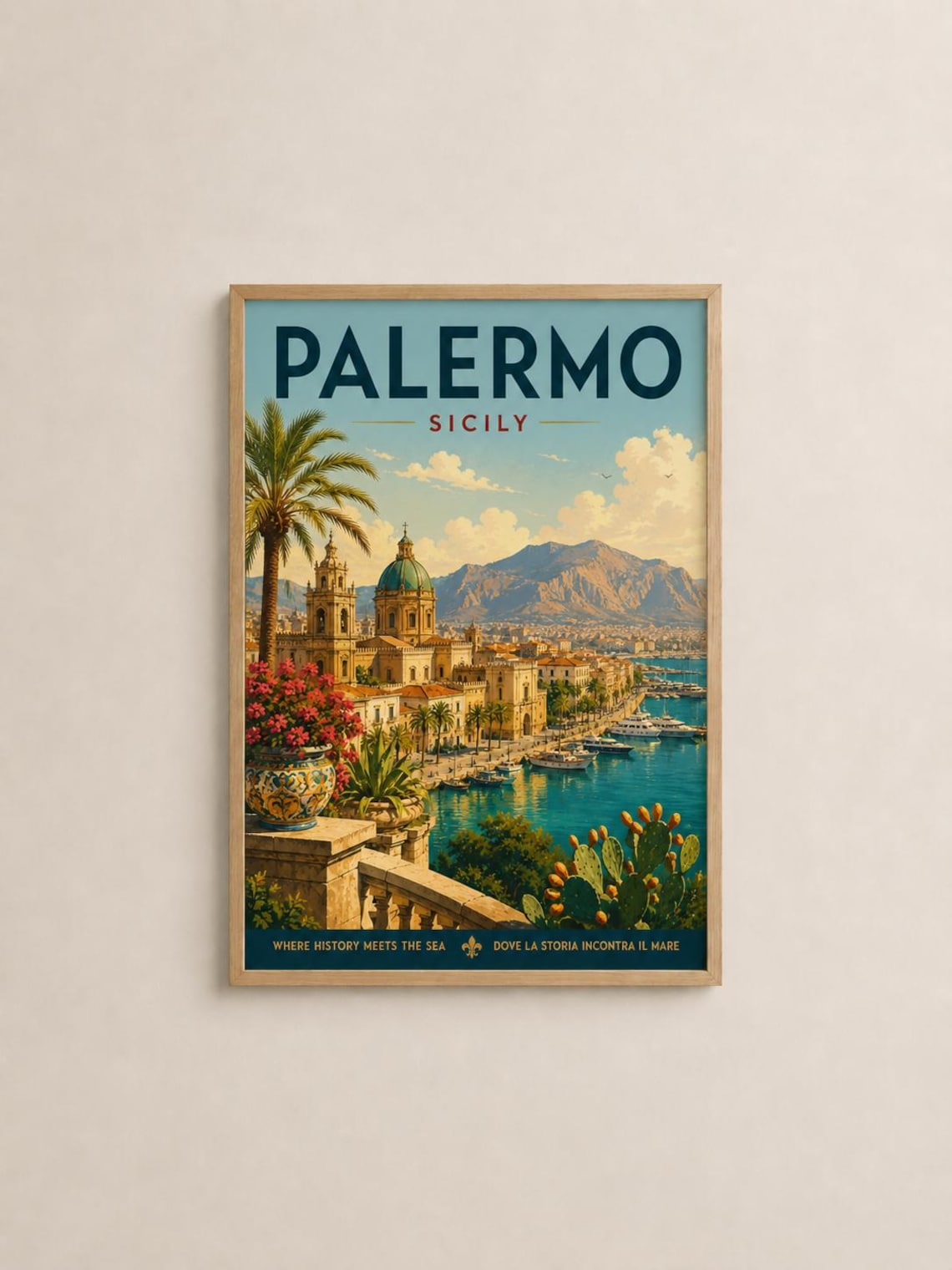 Palermo Sicily Vintage Travel Poster, Coastal Italy