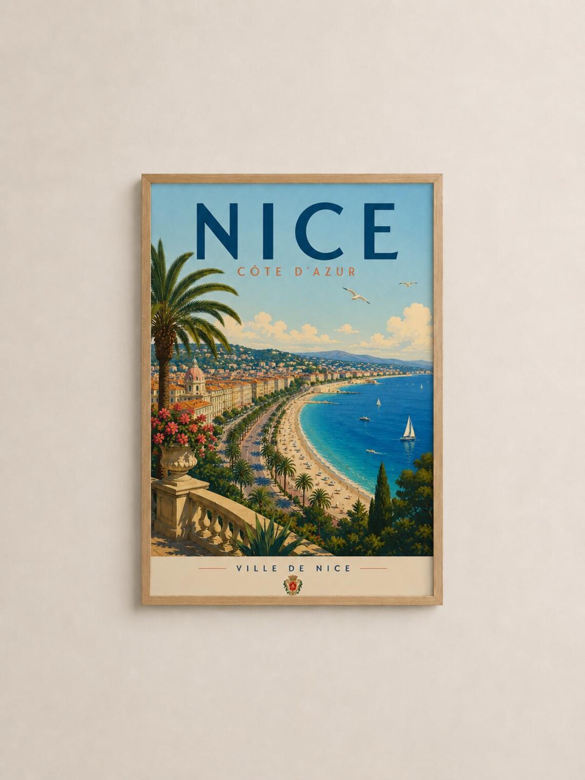 Nice Cote dAzur Travel Poster French Riviera Beach Promenade Vintage