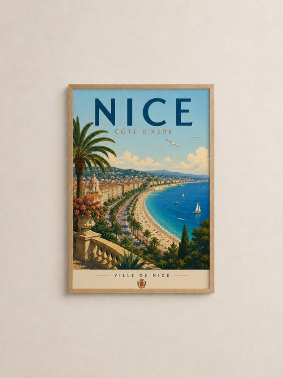 Nice Cte Dazur Travel Poster French Riviera Coastal Artwork Print