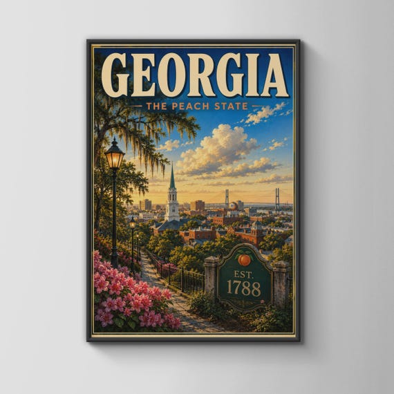 Georgia The Peach State Vintage Travel Poster Savannah City Wall Art Print