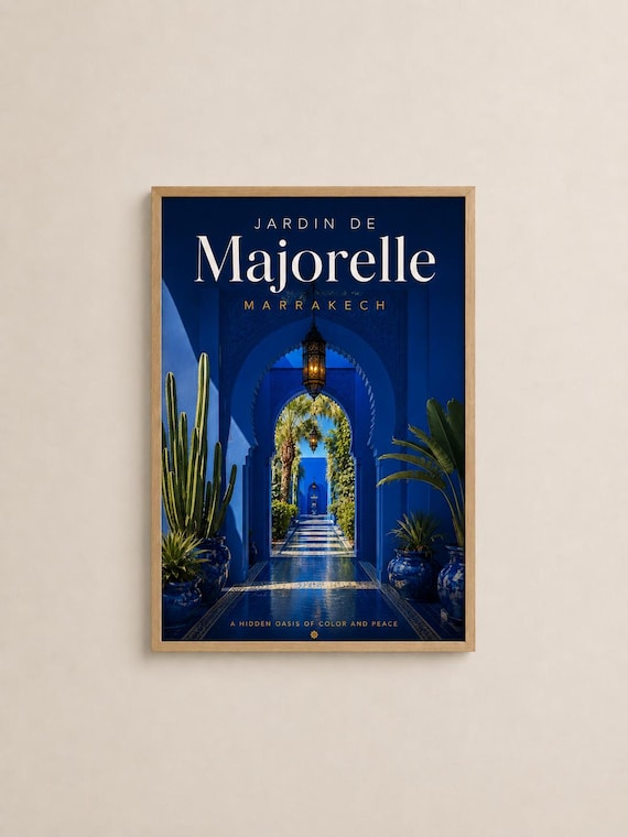 Jardin De Majorelle Marrakech Travel Poster Blue Botanical Morocco Wall Art