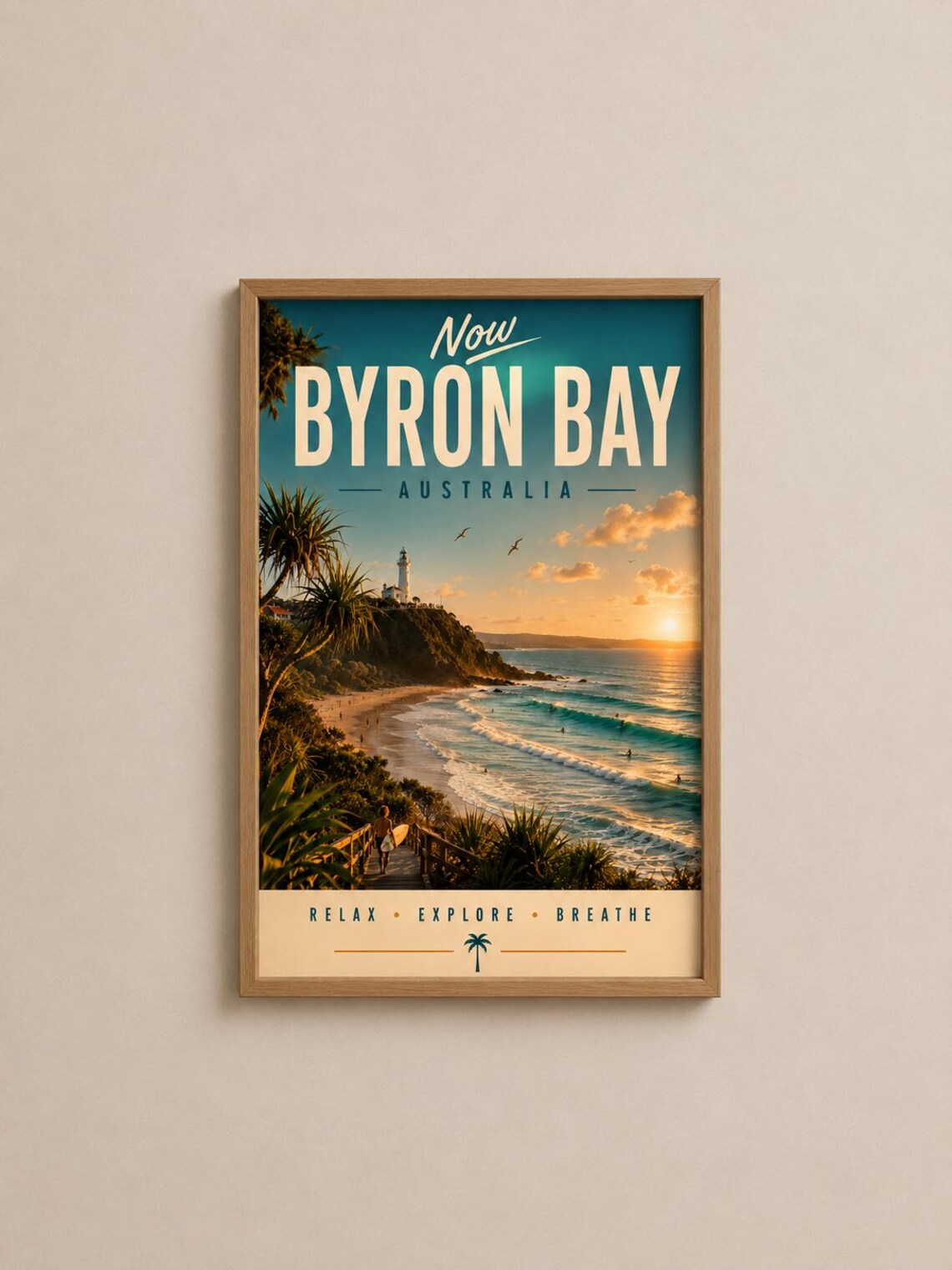 Byron Bay Lighthouse Vintage Travel Poster, Australia