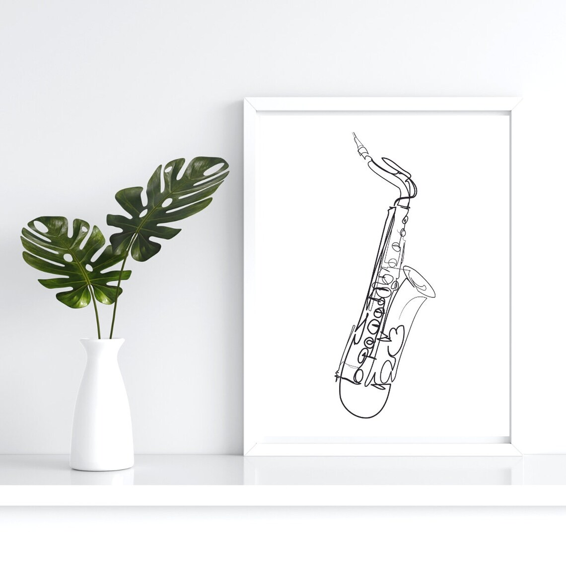 Minimalist Saxophone Line Art, Music Poster