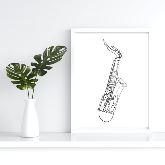 Minimalist Saxophone Line Art, Music Poster