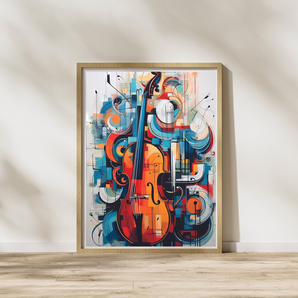 Cello Abstract Painting Blue Orange Modern Musical Instrument Art Poster