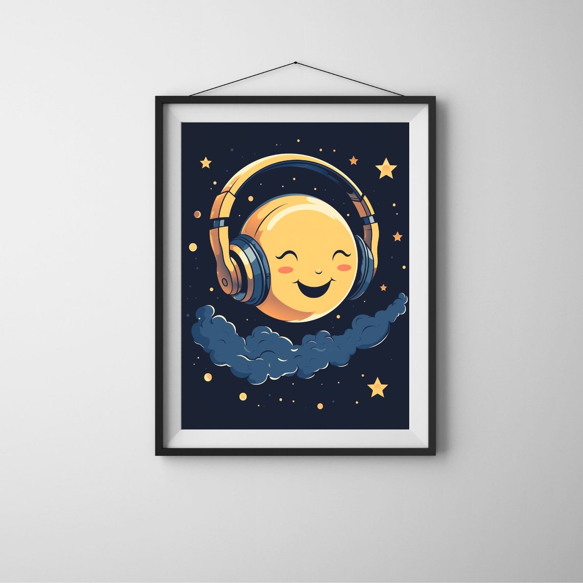 Moon With Headphones Wall Art Poster Original Painting Artwork