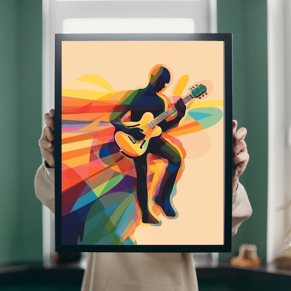 Vibrant Geometric Guitarist Abstract Colorful Music Art Poster