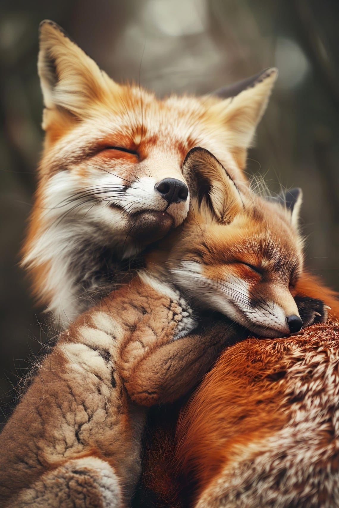Mom Baby Fox Cute Animal Family Wall Art Nursery Room Bedroom Prints Cute Vintage Style Animal Photo Mommy And Me Ai Art