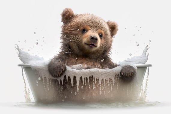 Cute Baby Bear In The Bathtub Funny Animal Print